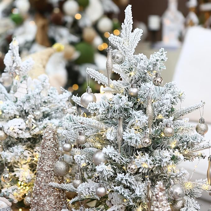 Sea Team 64-Pack Shatterproof Plastic Christmas Ball Ornaments Set, Colorful Christmas Baubles, Hanging Decorations for Xmas Tree, Wreath, Garland, (40mm/1.57 Inches, Champagne, White)