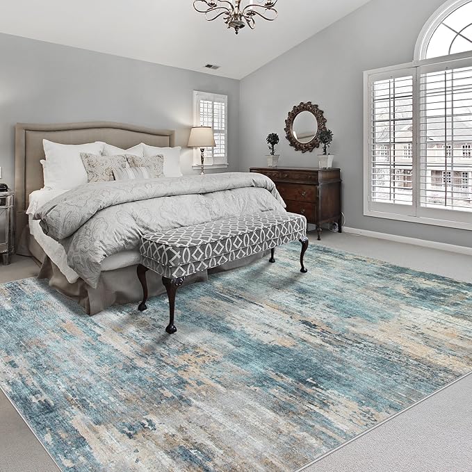 8x10 Area Rugs for Living Room：Large Machine Washable Area Rug with Non Slip Backing Non Shedding Abstract Stain Resistant Carpet for Bedroom Dining Room Nursery Home Office - Green