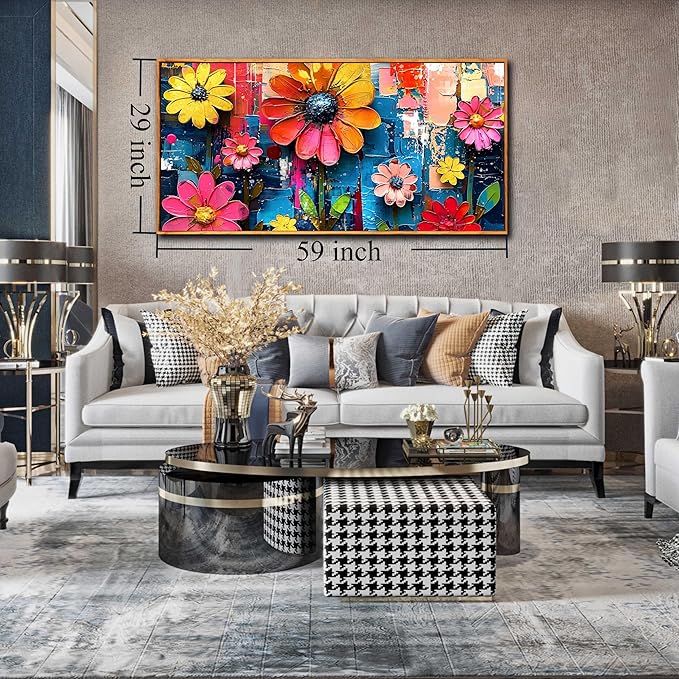 ZHAOSHOP Colorful Flower Pictures Wall Art Bedroom - Teen Girl Room Decor - Big Picture Frames for Wall Ready to Hang Size 29" x 59"