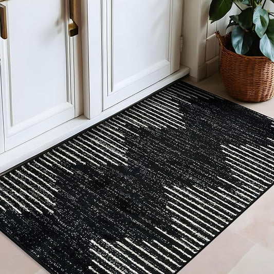 Rugshop Bohemian Stripe Stain Resistant High Traffic Living Room Kitchen Bedroom Dining Home Office Area Rug 2'7" x 4' Black