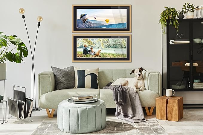 13.5x40 Frame Natural Wood with Black Mat | 16x43 Frame Matted to 13.5x40 | Display Your Photo Under UV Acrylic Shatter Guard Front, with Foam Board Backing and Wall Hanging Hardware - Gallery Frame