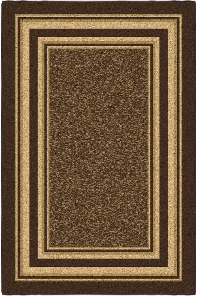 Ottomanson 3'3" x 5' Rugs for Living Room Border Area Rug for Bedroom - Non Slip Durable Large Floor Carpet for High Traffic Areas - Indoor Rug for Dining Room Kitchen Kids Playroom, Brown