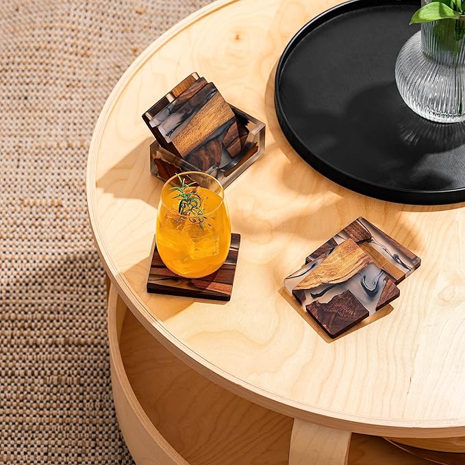 Walnut Coasters Set, Modern Coasters with Holder