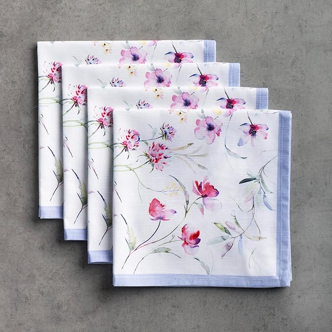 Maison d' Hermine Cloth Napkins Set of 4 100% Cotton Everyday Reusable Square Napkins Cloth Washable, Dinner, Party, Wedding, Restaurant, Spring/Summer (Summer Floral, 20" x 20")