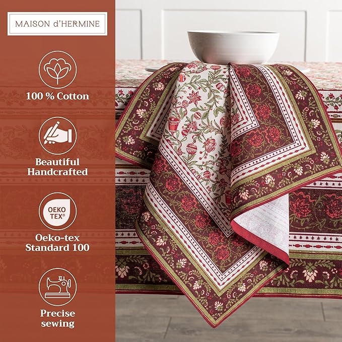 Maison d' Hermine Cloth Napkins Set of 4 100% Cotton Everyday Reusable Square Napkins Cloth Washable, Dinner, Party, Wedding, Restaurant (Reveillon Au Jardin, 20" x 20")