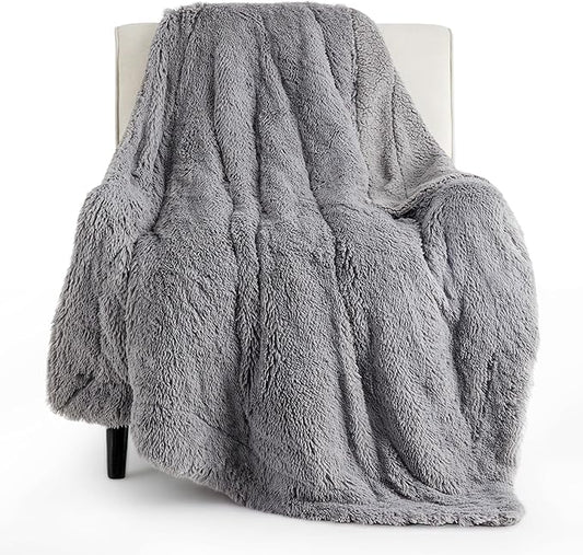 Bedsure GentleSoft Fluffy Grey Throw Blanket, Grey Decor Cozy Gifts for Women Men, Soft Sherpa Fleece Fuzzy Plush Thick Warm Minky Faux Fur Throw Blanket for Couch Bed Sofa, Gray Gifts for Dad, 50x60
