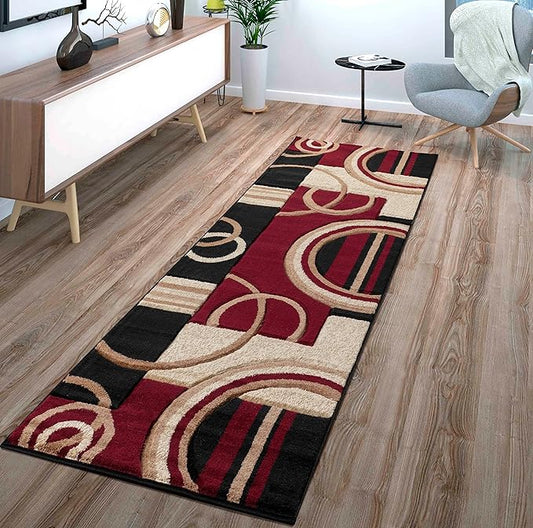 GLORY RUGS Area Rug Modern 2x7 Dark Red Soft Hand Carved Contemporary Floor Carpet with Premium Fluffy Texture for Indoor Living Dining Room and Bedroom Area
