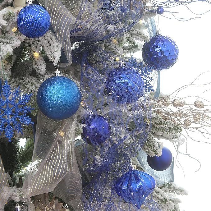 Sea Team 41 Pack Christmas Baubles with Ropes, 60mm Medium Christmas Balls, Shatterproof Plastic Christmas Bulbs, Hanging Decorations for Christmas Tree, Holiday, Wedding, Party, Blue