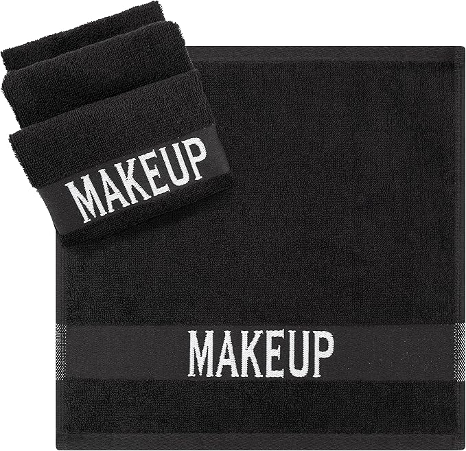 Cotton Paradise Makeup Remover Towels 4 Pack 100% Cotton 12x12 Inch Turkish Makeup Removal Face Cloths for Washing Face Soft Black Makeup Towel