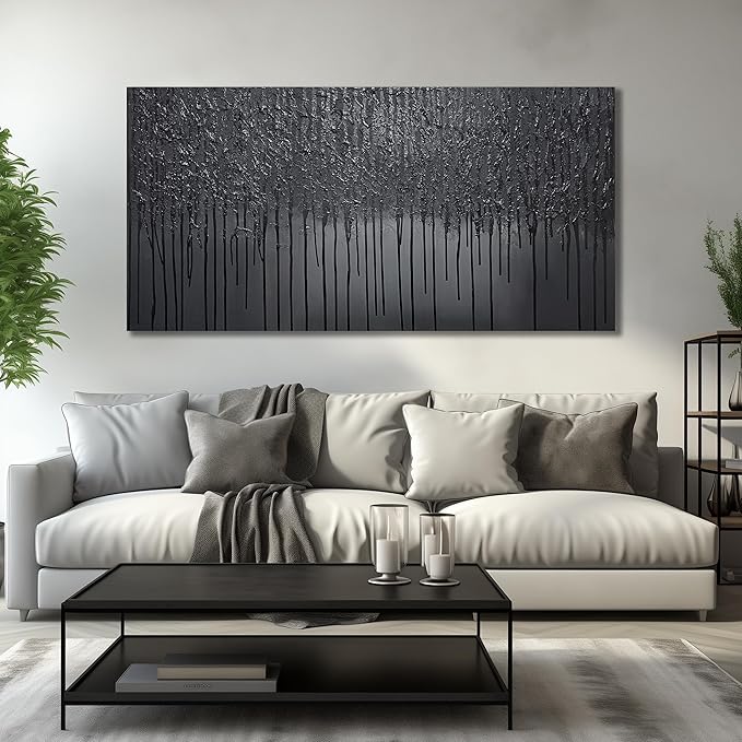 Black Abstract Hand Painted Oil Painting for Bedroom Modern Wall Decor for Office Men Huge Canvas Wall Art for Living Room Large Size 36 x 72 Inch