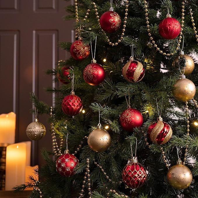 Valery Madelyn Christmas Ornaments Set, 30ct 2 Inches Red and Gold Shatterproof Christmas Tree Decorations Ball Ornaments Bulk, Luxury Hanging Ornaments for Xmas Holiday Party Decor
