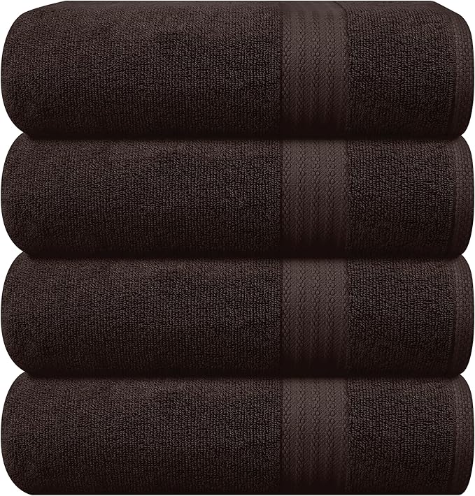 GLAMBURG Premium Cotton 4 Pack Bath Towel Set - 100% Pure Cotton - 4 Bath Towels 27x54 - Ideal for Everyday use - Ultra Soft & Highly Absorbent - Chocolate Brown