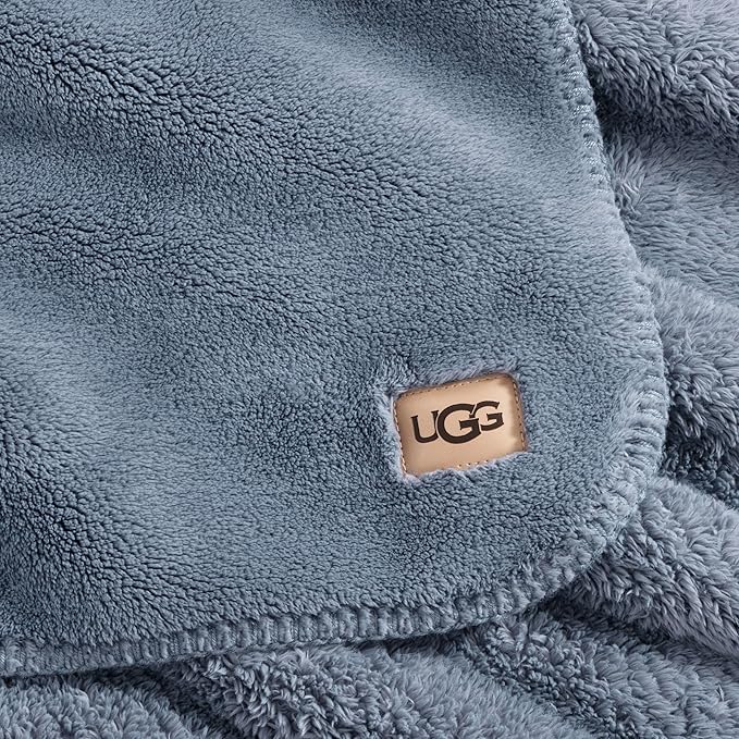 UGG Whitecap Plush Throw Blanket Fleece Lightweight Soft Cozy Throw for Couch or Bed Luxury Home Decor for Living Room Washable Hypoallergenic Blankets for Dorm Decor, 50-inch x 70-inch, Denim Blue