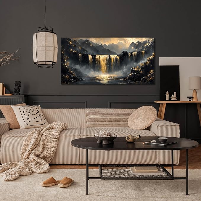 Waterfall Canvas Wall Art for Living Room - Mountain Art Wall Decor for Office - Modern Wall Art for Bedroom Size 20" x 40"