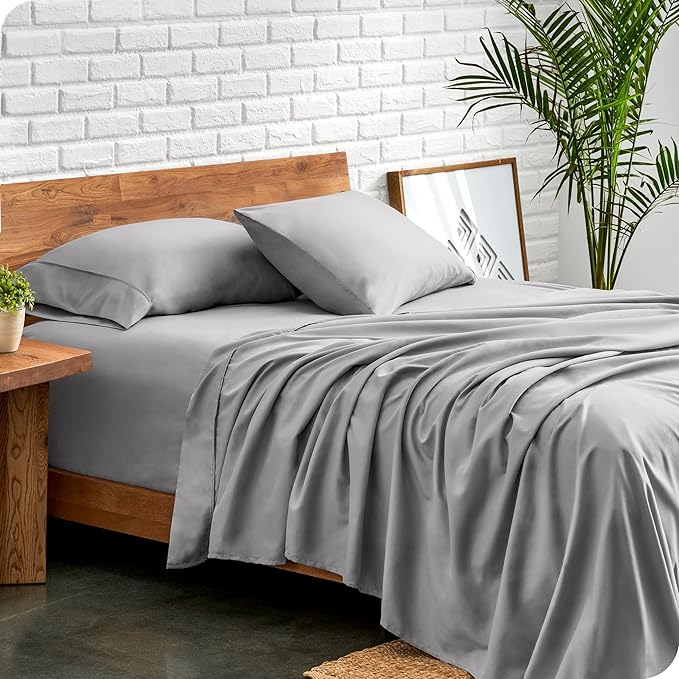 Bare Home Split California King Sheet Set - 1800 Ultra-Soft Microfiber Split California King Bed Sheets - Double Brushed - Deep Pockets - Easy Fit - 5 Piece Set (Split Cal King, Light Grey)