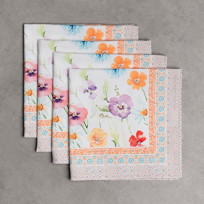 Maison d' Hermine Cloth Napkins Set of 4 100% Cotton Everyday Reusable Square Napkins Cloth Washable, Dinner, Party, Wedding, Restaurant, Spring/Summer (Summer Whisper, 20" x 20")