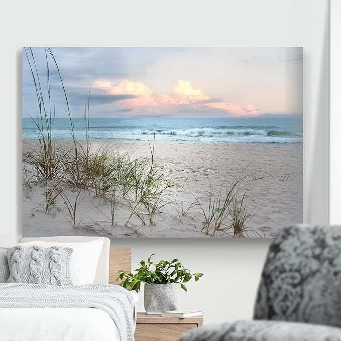 Renditions Gallery Home Wall Art Pictures Sunset View at Calm White Sandy Beach Canvas Hanging Prints for Living Room Office Walls - 24"X36" LT08