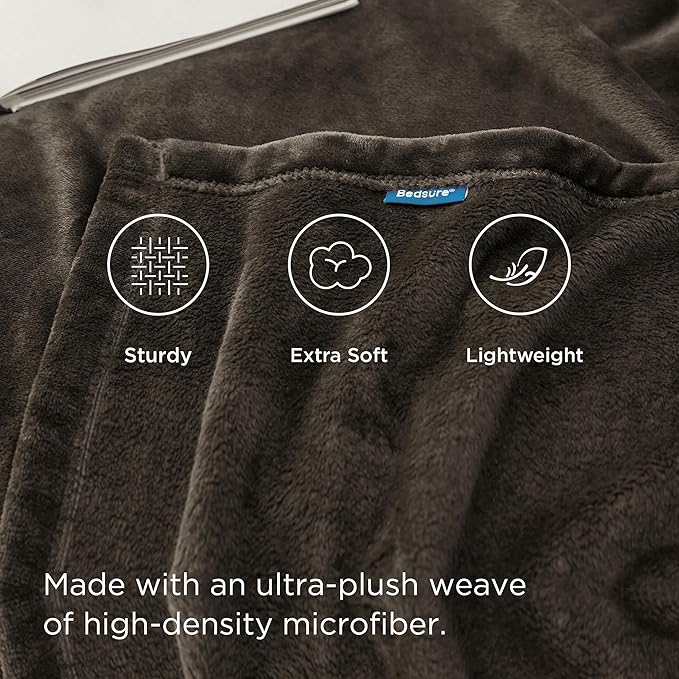 Bedsure GentleSoft Fleece Throw XL Blanket Brown - 300GSM Soft Lightweight Plush Cozy Blankets for Bed, Sofa, Couch, Travel, Camping, 50x70 inches