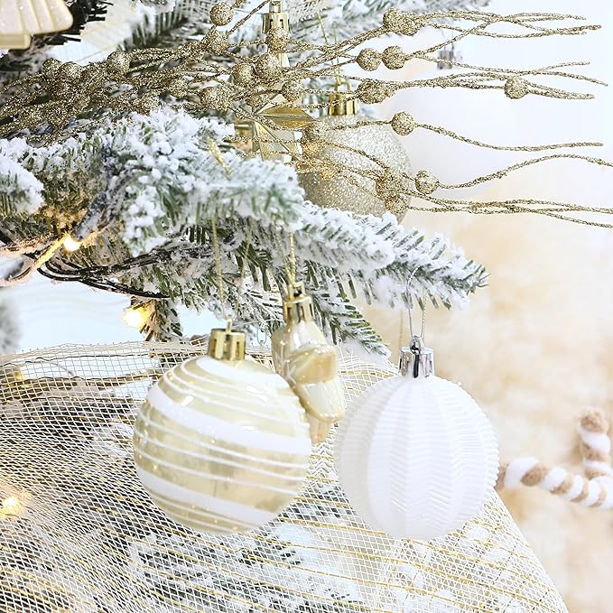 Sea Team 70-Pack Shatterproof Plastic Christmas Ball Ornaments Set, Multi-Size Christmas Baubles, Hanging Decorations for Xmas Tree, Wreath, Garland, (1.18-1.97 Inches, White)