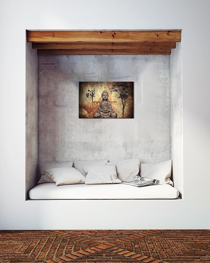 Piy Painting Buddha Canvas Wall Art for Living Room Bedroom Home Decoration, Peaceful Buda Statue Picture Print Painting Decor Giclee Artwork, Gallery Wrapped Gift, Inner Frame 24x36 IN