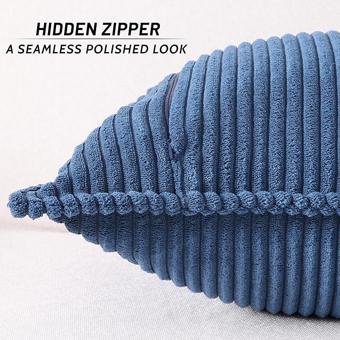 Mecatny Corduroy Throw Pillow Covers 24x24 Set of 2, Neutral Decorative Soft Boho Couch Pillow Covers with Broadside for Sofa Living Room, Navy