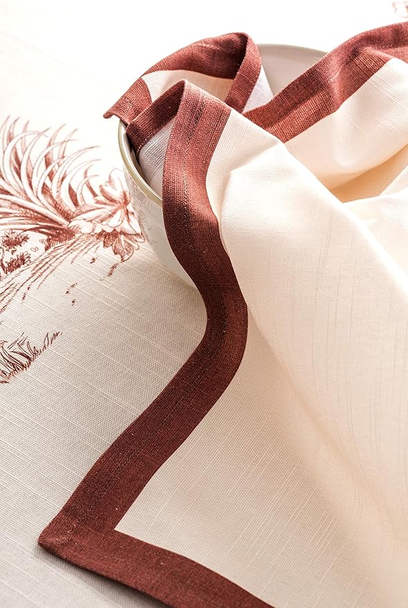 Maison d' Hermine Cloth Napkins Set of 4 100% Cotton Everyday Reusable Square Napkins Cloth Washable, Dinner, Party, Wedding, Restaurant (Holy Jouy - Brown, 20" x 20")