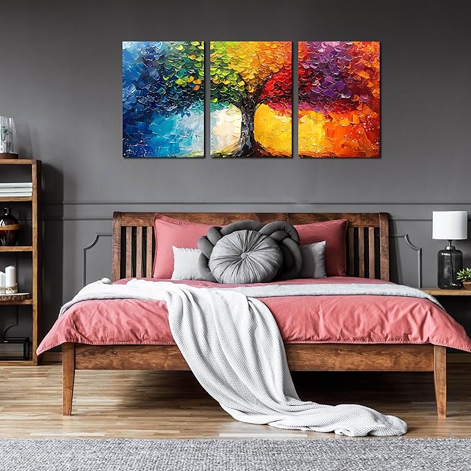 Tree Canvas Wall Art for Bedroom Girl - Modern Wall Decor for Office Women - Colorful 3 Piece Wall Art for Living Room Large Size 24" x 36"