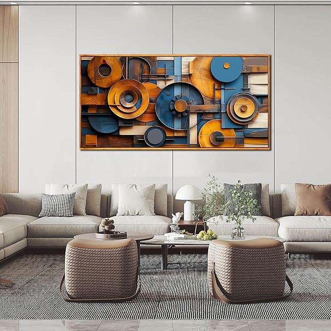 Abstract Paintings Wall Art for Living Room - Blue and Yellow Canvas Wall Decor for Office - Framed Wall Art Large Modern Size 29" x 59"