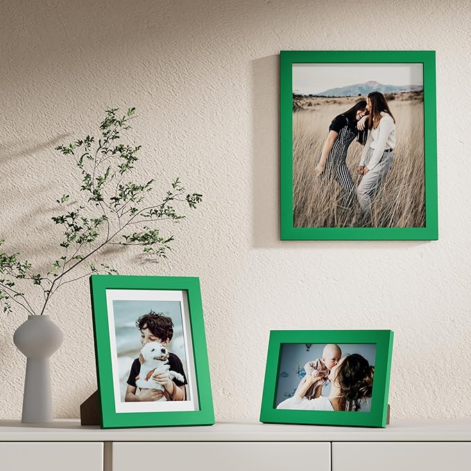 Vittanly 10 Pack Picture Frames Collage Wall Decor, Gallery Wall Frame Set with 2Pcs 8x10, 4Pcs 5x7 and 4Pcs 4x6 Photo Frames, Picture Frame Set for Wall Collage or Tabletop Display, Green