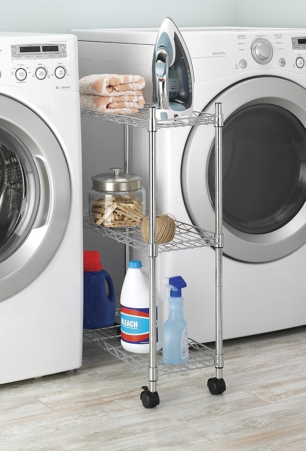 Whitmor 3 Tier Shelving Unit, Metal Storage Shelves, Adjustable Heavy Duty Shelf with Wheels , 400 lbs Capacity per Shelf, 1200 lbs Total for Home, Garage, Workshop, 23"L x 13"W x 30"H, Chrome