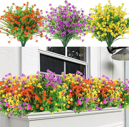 Sggvecsy Artificial Flowers for Outdoors 12 Bundles UV Resistant Boxwood Shrubs Artificial Eucalyptus Fake Plants Faux Plastic Greenery for Farmhouse Garden Home Indoor Outdoor Decoration（Mixed）