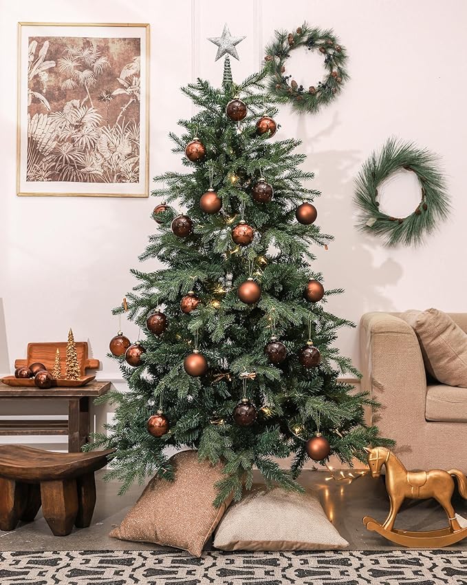 DN DECONATION Brown Glass Christmas Ball Ornaments, Set of 9, 3' Hanging Christmas Baubles for Xmas Tree Decoration, Wedding Party Gift