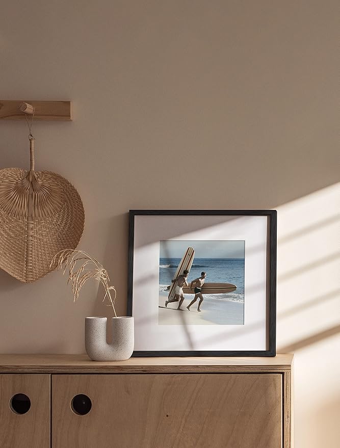 HAUS AND HUES Solid Oak 12”x12” Picture Frame Matted to 8”x8” - Square Picture Frame 12x12, Black Frame for Gallery Wall, 12 x 12 Square Frame, 12x12 Frame with Mat (Black Frame)