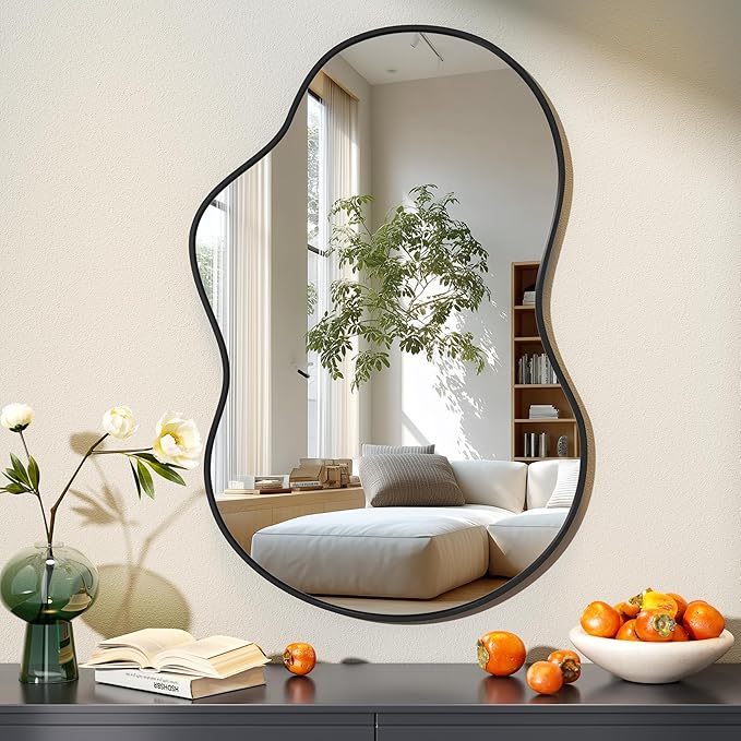 Hasipu Irregular Wall Mirror - 24"x35"Black Irregular Abstract Mirror for Wall Asymmetrical Wall Mirrors Decorative Modern for Living Room Bathroom,Bedroom,Hallway