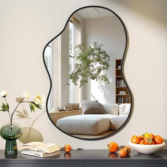 Hasipu Irregular Wall Mirror - 24"x35"Black Irregular Abstract Mirror for Wall Asymmetrical Wall Mirrors Decorative Modern for Living Room Bathroom,Bedroom,Hallway