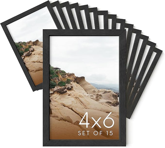 Haus and Hues 4x6 Black Oak Wood Photo Frame Set of 15 - Mini Picture Frames Bulk Gallery Set - Premium Bulk Picture Frames 4x6 for Stylish Photo Gallery Wall Frame Set - Ideal for Home & Office Decor