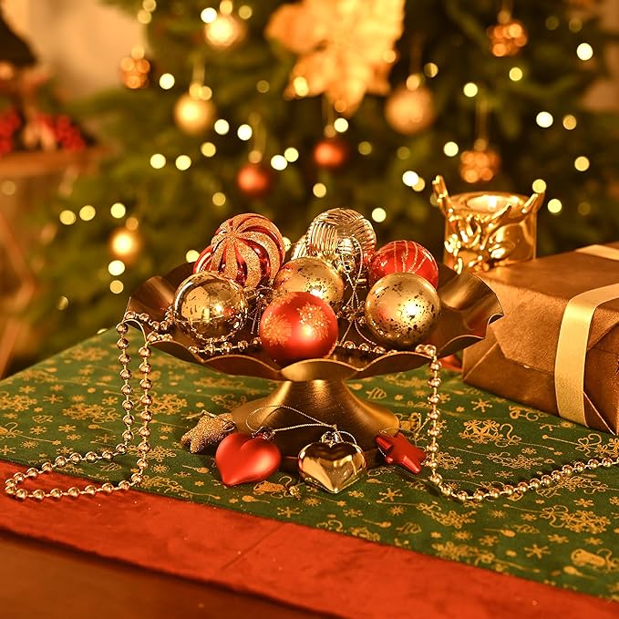 Valery Madelyn 28Pcs Christmas Heart Shaped Ornaments Gift Pack, Red and Gold Craft Painted Tree Heart Decorations, Christmas Baubles Hanging Indoor Holiday Party Xmas Decor