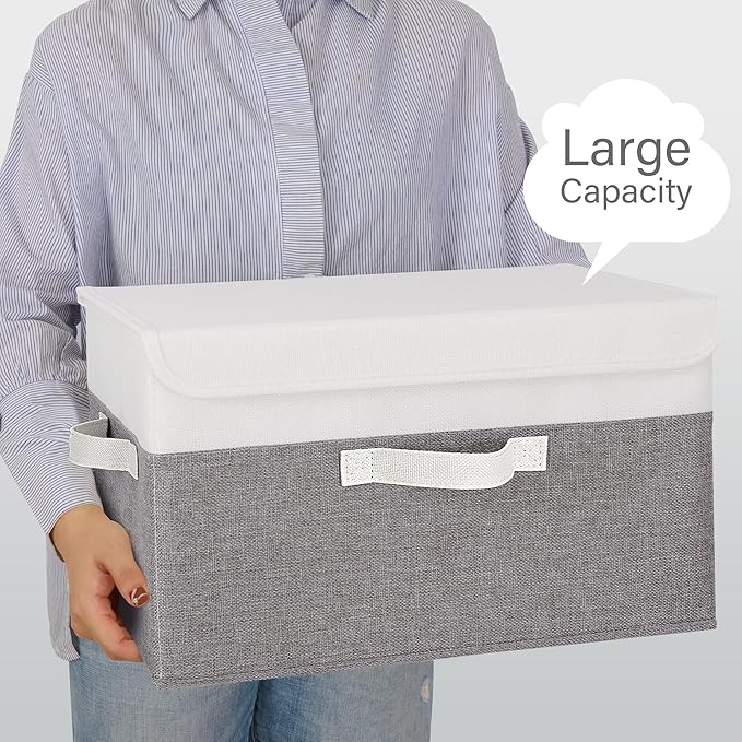 GRANNY SAYS Fabric Storage Boxes, Keepsake Box, Large Storage Bins with Lids, Closet Organizers, Toy Organizer, Storage Baskets for Shelves, White/Gray, 2-Pack