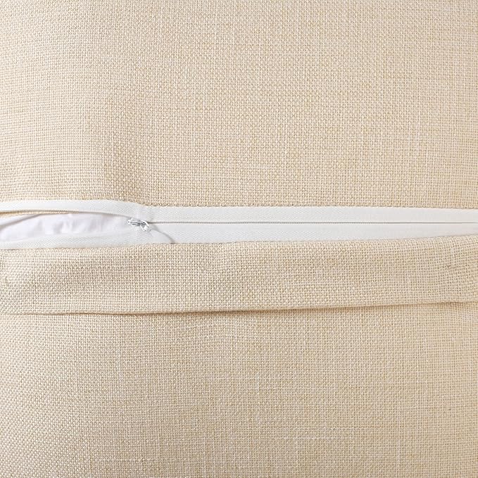 HAUSSY Beige Linen Decorative Throw Pillow Covers 20x20 Inch Set of 2,Square Cushion Case with 3 Vintage Buttons,Modern Farmhouse Home Decor for Couch,Bed