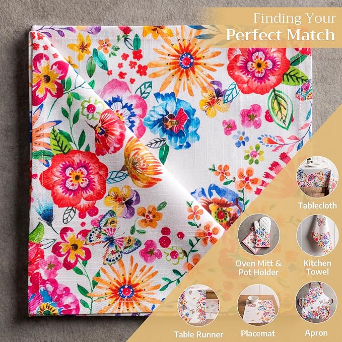 Maison d' Hermine Cloth Napkins Set of 4 100% Cotton Everyday Reusable Square Napkins Cloth Washable, Dinner, Party, Wedding, Restaurant, Spring/Summer (Happy Florals - High Summer, 20" x 20")