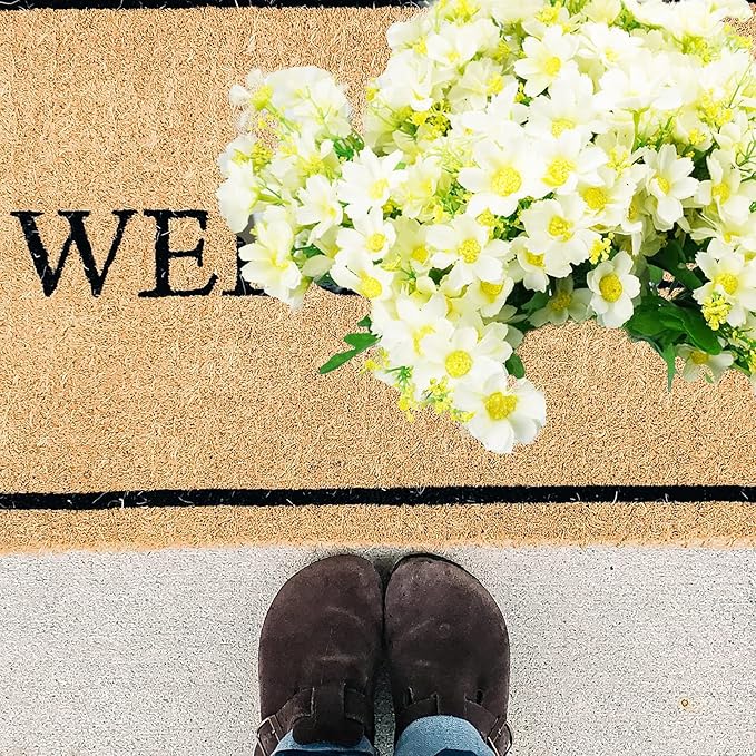 Uieke 12 Bundles Artificial Fake Flowers Outdoors UV Resistant Faux Daisy Mums Silk Flowers Bulk No Fade Shrubs Plants for Indoor Outside Home Wedding DIY Garden Porch Summer Décor (White)