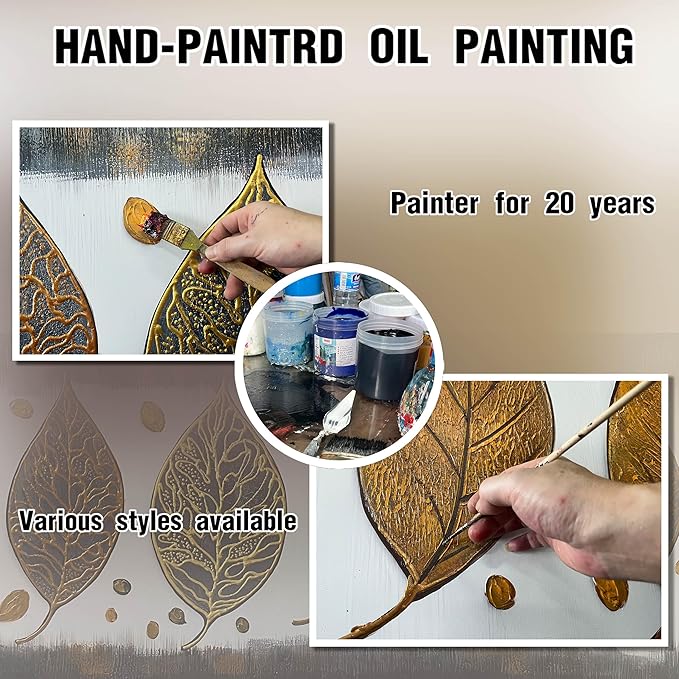 CIRABKY Leaf Hand Painted Wall Art for Living Room - Vintage Canvas Wall Art for Office - Large Picture Black Frames for Wall Size 29" x 59"