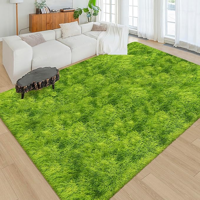 Green Tie-Dyed Rug for Living Room 6x9 Fluffy Area Rug Mat Bedside Throw Rug for Bedroom Kids Room Boys Teens Nursery Baby Dorm Office Home Decor Aesthetic Carpets