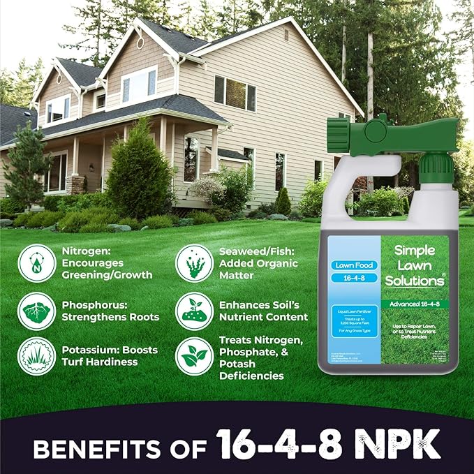 Advanced 16-4-8 Balanced NPK - Lawn Food Quality Liquid Fertilizer - Spring & Summer Concentrated Spray - Any Grass Type - Simple Lawn Solutions (32 Ounce)