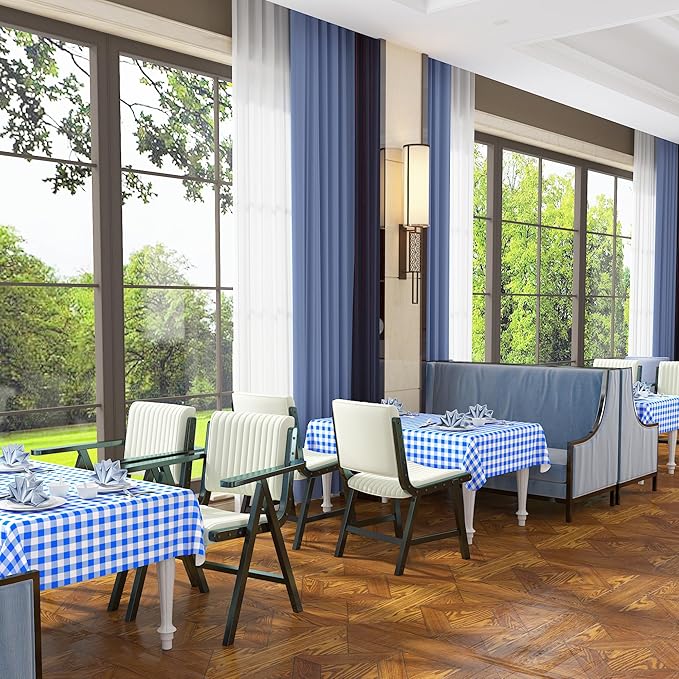 misaya Rectangle Waterproof Vinyl Table Cloth, Buffalo Flannel Backed Tablecloth, Wipeable Plastic Table Cover for Seaside, Picnic, Outdoor (54" x 120", White and Blue)