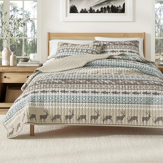 Great Bay Home 2-Piece Reversible Rustic Lodge Bedspread Quilt with 1 Sham. All-Season Quilt Set. (Twin/Twin XL, Yosemite)