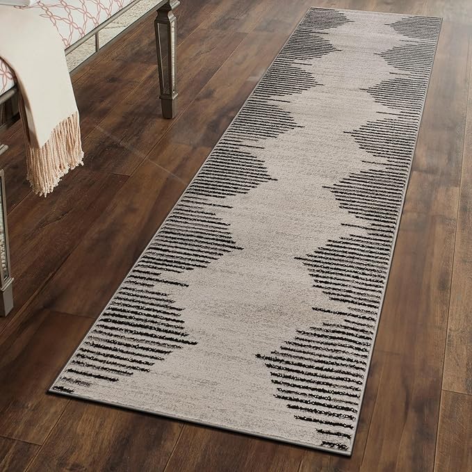 Rugshop Bohemian Stripe Stain Resistant High Traffic Living Room Kitchen Bedroom Dining Home Office Runner Rug 2' 7" x 6' Cream