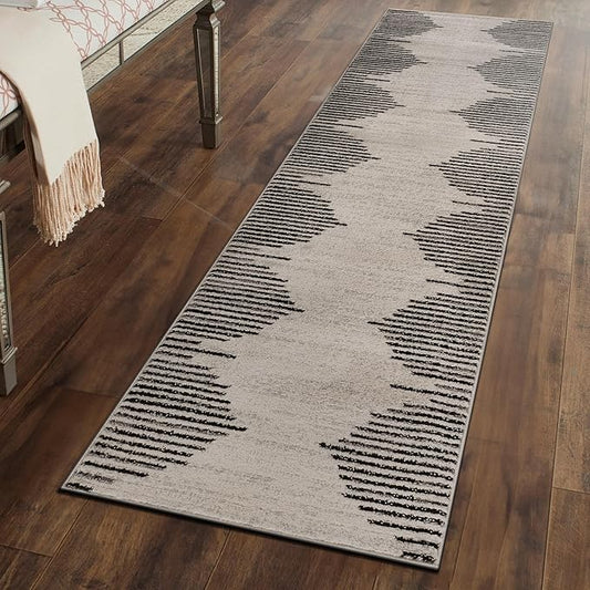 Rugshop Bohemian Stripe Stain Resistant High Traffic Living Room Kitchen Bedroom Dining Home Office Runner Rug 2' 7" x 6' Cream