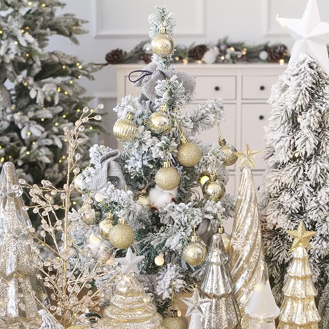 Sea Team 70-Pack Shatterproof Plastic Christmas Ball Ornaments Set, Multi-Size Christmas Baubles, Hanging Decorations for Xmas Tree, Wreath, Garland, (1.18-1.97 Inches, Gold)