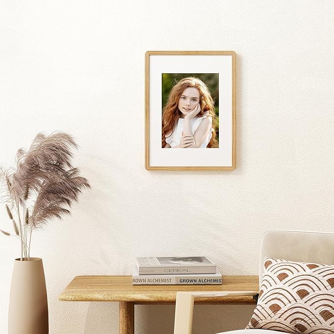 Solid Oak Wood 12x16 Picture Frame, Farmhouse 12 x 16 Wooden Frames, 12x16 Frame Matted to 8.5x11, Tempered Real Glass, 12"x16" Frames Minimalist Art Frame for Home Deocr, Natural Oak Color, 1 Pack